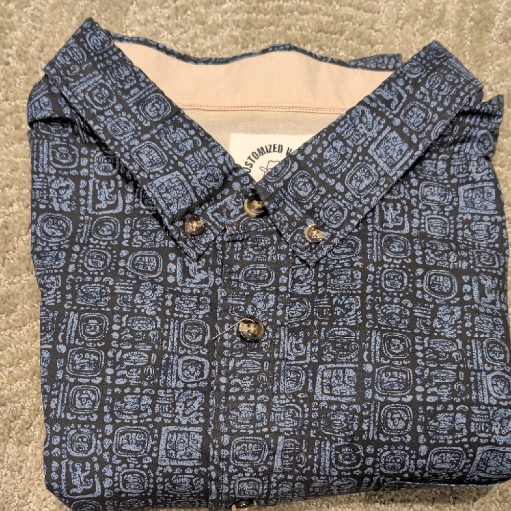 Blue Patterned Button-Up Shirt